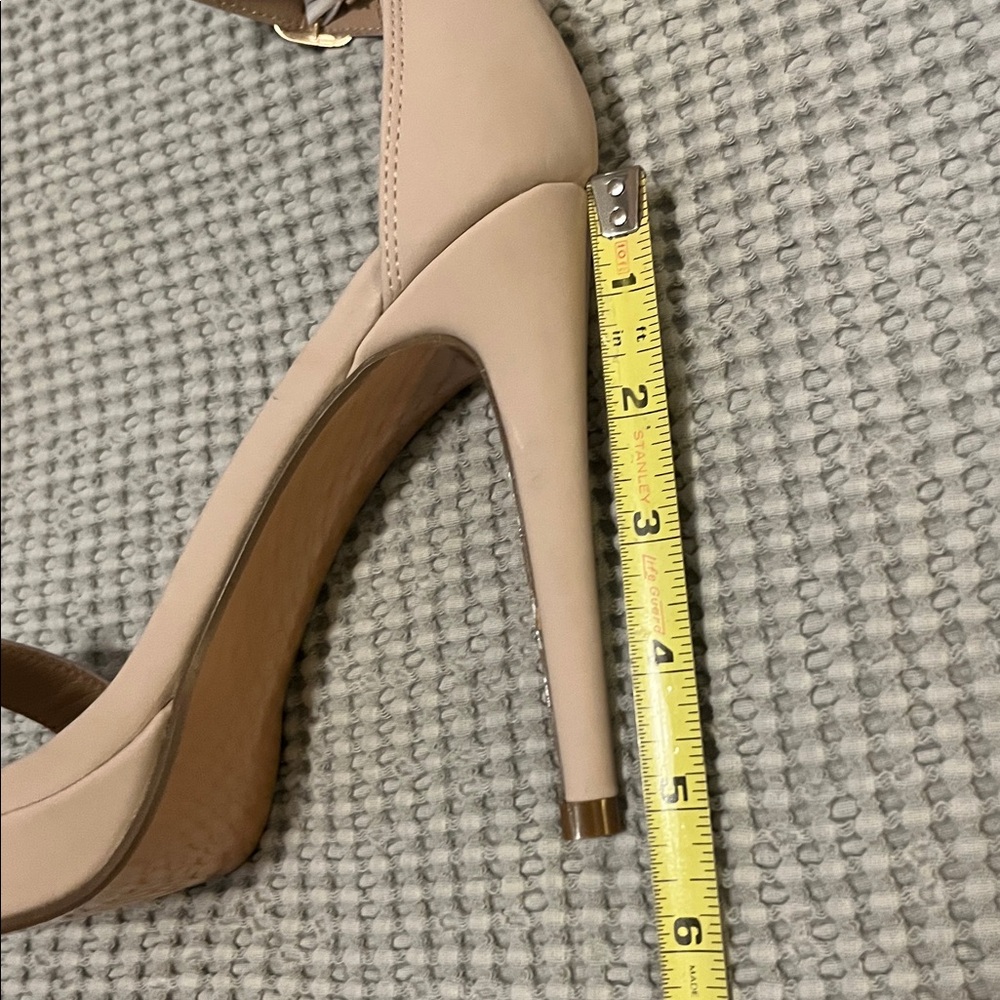 IDIFU Beige Nude Neutral Faux Suede Stiletto Platform Ankle Strap Open Toe Shoe - Picture 8 of 15